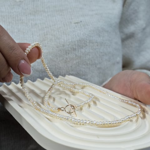 Colier perle naturale ajustabil si inchizatoare lock toggle din Aur 14K [5]