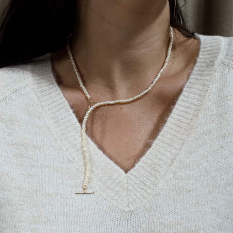 Colier perle naturale - Colier perle naturale ajustabil si inchizatoare lock toggle din Aur 14K