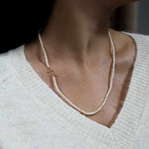 Colier perle naturale ajustabil si inchizatoare lock toggle din Aur 14K [3]