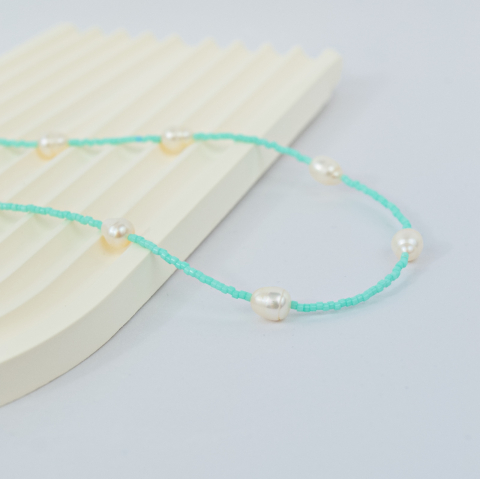 Colier margele colorate de vara - Perle de cultura si cristale colorate - Prindere cheita aur 14K [1]