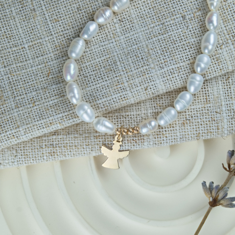 Colier perle de cultura si pendant ingeras aur 14K [1]