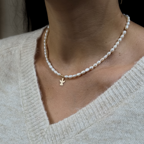 COLIERE - Colier perle de cultura si pendant ingeras aur 14K
