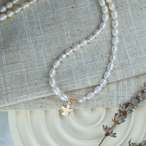 Colier perle de cultura si pendant ingeras aur 14K [2]