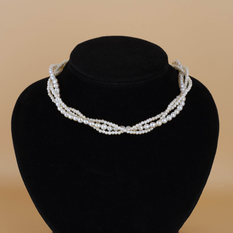 Coliere din perle naturale cu aur - Colier perle naturale impletit  - Colier perle Mireasa si Aur 14K