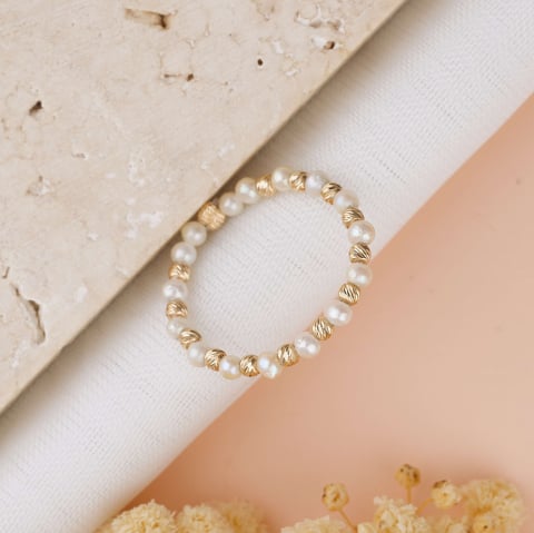 CADOURI - Inel din Perle Naturale de Cultura si Bilute din Aur 14K | Inel Elegant Lucrat Manual