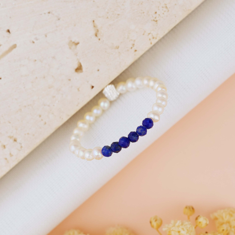 Inele aur personalizate - Inel din Perle Naturale si Pietre Lapiz Lazuli