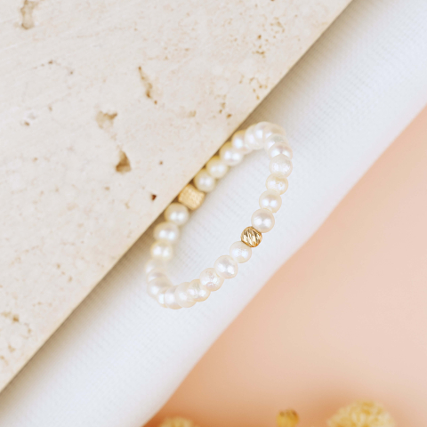 Inele aur personalizate - Inel din Perle naturale de cultura si 1 Biluta din Aur 14K