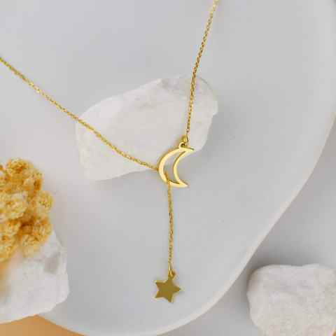 Lantisor din Argint 925 placat cu Aur 18K - Semiluna si Stea [1]