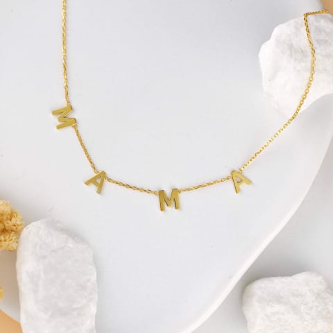 Lantisoare Argint 925 - Lantisor din Argint 925 placat cu Aur 18K - litere distantate MAMA