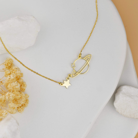 Lantisoare Argint 925 - Lantisor din Argint 925 placat cu Aur 18K - Galaxie - Planeta si stea