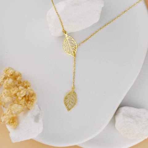 Lantisor din Argint 925 placat cu Aur 18K - Pandantiv Frunza [1]