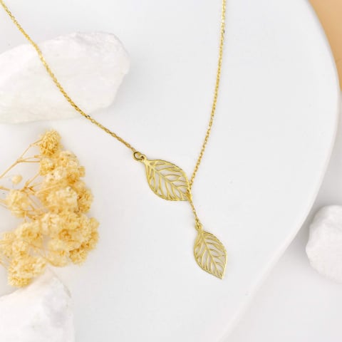 Lantisoare Argint 925 - Lantisor din Argint 925 placat cu Aur 18K - Pandantiv Frunza