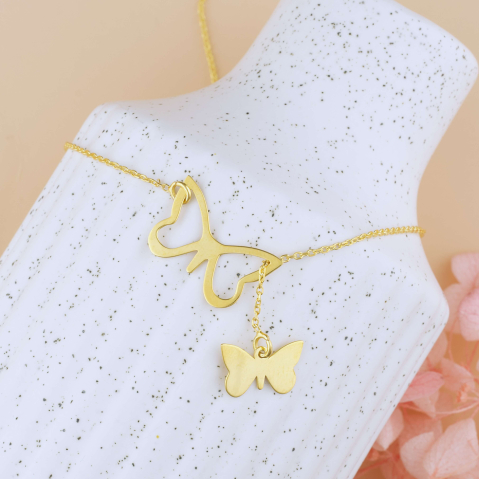 Lantisoare Argint 925 - Lantisor din Argint 925 placat cu Aur 18K si pandantiv Fluturasi