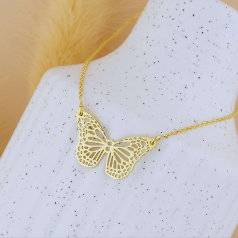 Lantisoare Argint 925 - Lantisor Fluture din Argint 925 placat cu Aur 18K