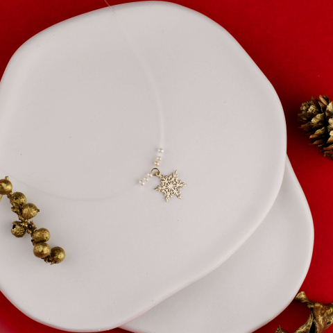 Lantisor fir transparent cu guta si pandantiv din Aur 14K Fulg de Nea - Colectia de Craciun [1]