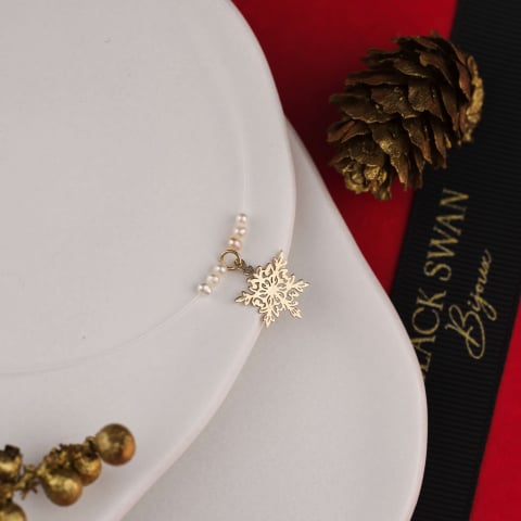 COLIERE - Lantisor fir transparent cu guta si pandantiv din Aur 14K Fulg de Nea - Colectia de Craciun