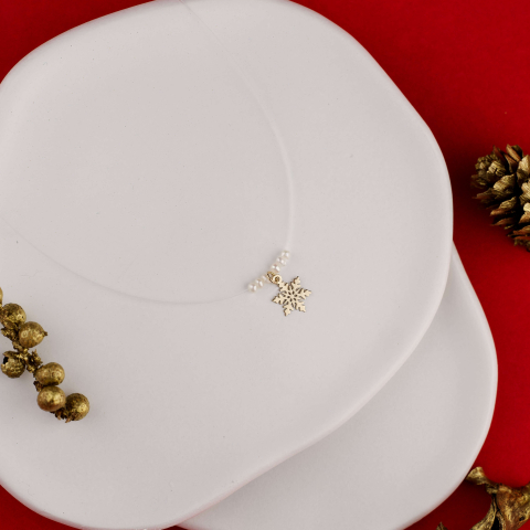 Lantisor fir transparent cu guta si pandantiv din Aur 14K Fulg de Nea - Colectia de Craciun [1]