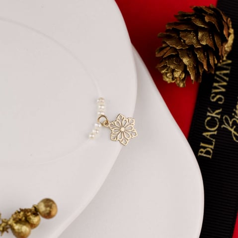 COLIERE - Lantisor fir transparent cu guta si pandantiv din Aur 14K Fulg de Nea - Colectia de Craciun