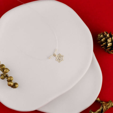 Lantisor fir transparent cu guta si pandantiv din Aur 14K Fulg de Nea - Colectia de Craciun [1]