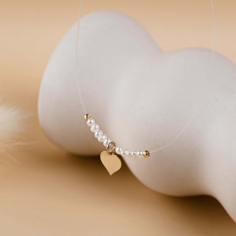 COLIERE - Lantisor fir transparent cu pandantiv din Aur 14K Inima – perle si bilute din Aur