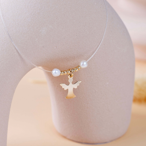 COLIERE - Lantisor fir transparent cu pandantiv din Aur 14K Ingeras– perle si bilute din Aur