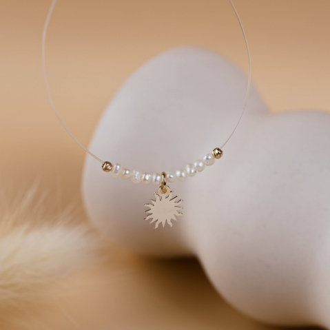 COLIERE - Lantisor fir transparent cu pandantiv din Aur 14K Soare – perle si bilute din Aur