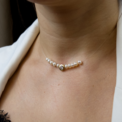 COLIERE - Lantisor fir transparent si pandantiv din aur 14 k cu piatra pretioasa briliant zirconiu