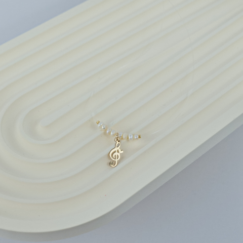 Lantisor fir transparent cu pandantiv Aur 14K Cheia Sol si perle de cultura [1]