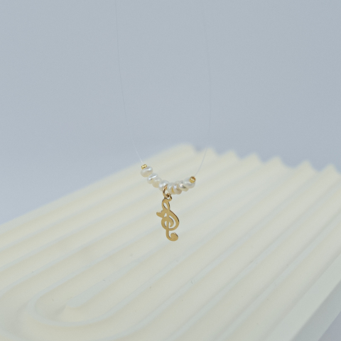 Lantisor fir transparent cu pandantiv Aur 14K Cheia Sol si perle de cultura [2]