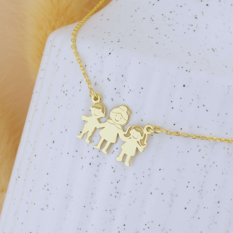 Lantisoare Argint 925 - Lantisor Bunica si Nepoteii - Argint / Argint suflat cu Aur 18K - Cadou Bunica