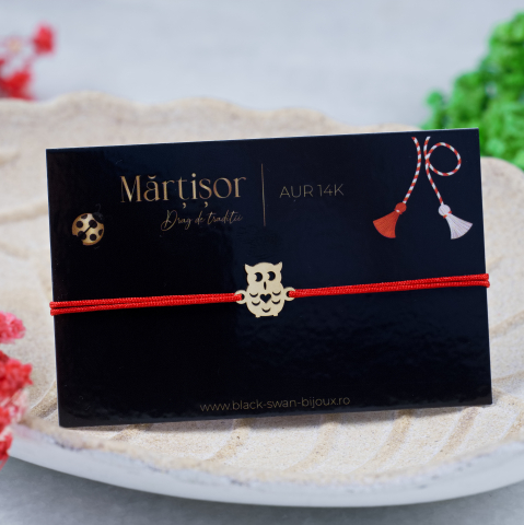 Martisoare Aur 14K - Martisor bratara cu snur Bufnita din aur 14K