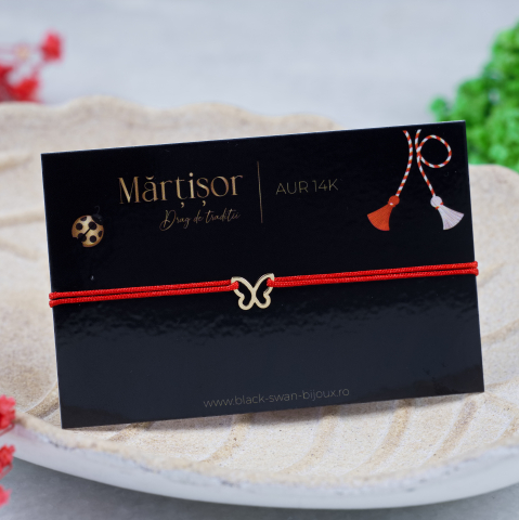 Martisoare Aur 14K - Martisor bratara cu snur Fluturas din aur 14K