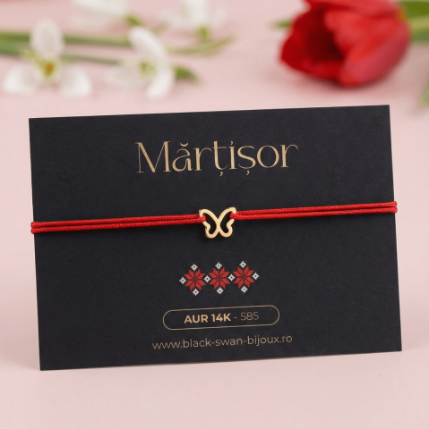 Martisoare Aur 14K - Martisor bratara cu snur Fluturas din aur 14K