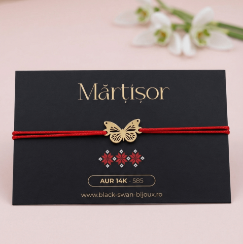Martisoare Aur 14K - Martisor bratara cu snur Fluture din aur 14K