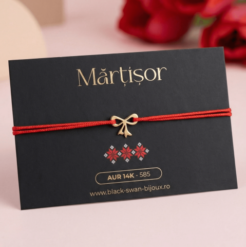 Martisoare Aur 14K - Martisor bratara cu snur Fundita din aur 14K