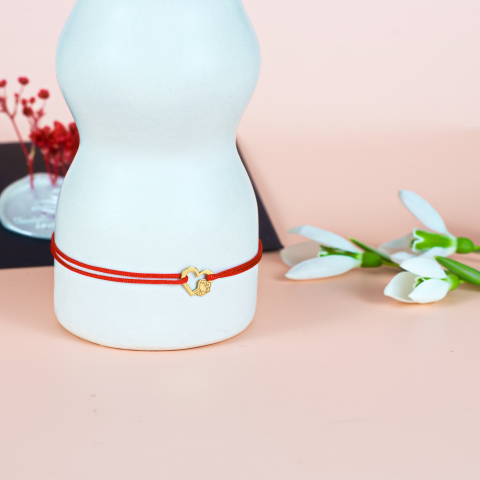Martisor bratara cu snur Inima si buchet de flori din aur 14K [2]