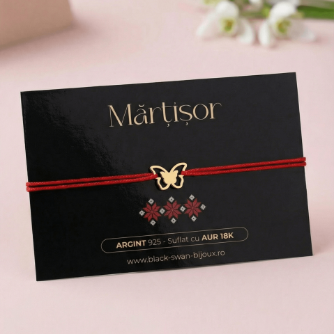 Martisoare Argint 925 - Martisor bratara cu snur Fluturas din Argint 925 suflat cu Aur 18K