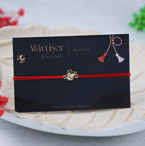 Martisoare Aur 14K - Martisor bratara cu snur Peppa Pig din aur 14K