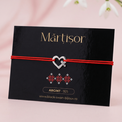 Martisoare - Martisor bratara cu snur Inima si cruciulita din Argint 925