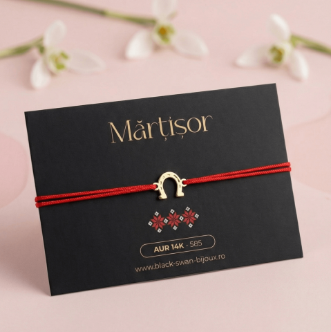 Martisoare Aur 14K - Martisor bratara cu snur Potcoava din aur 14K