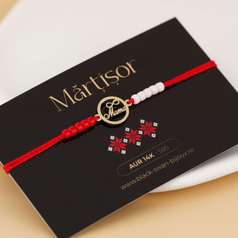 Martisoare Aur 14K - Martisor Bratara cu Snur si Banut din Aur 14K „Mama”
