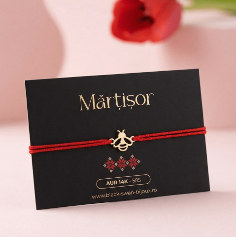 Martisoare Aur 14K - Martisor bratara cu snur si Albinuta din Aur 14K