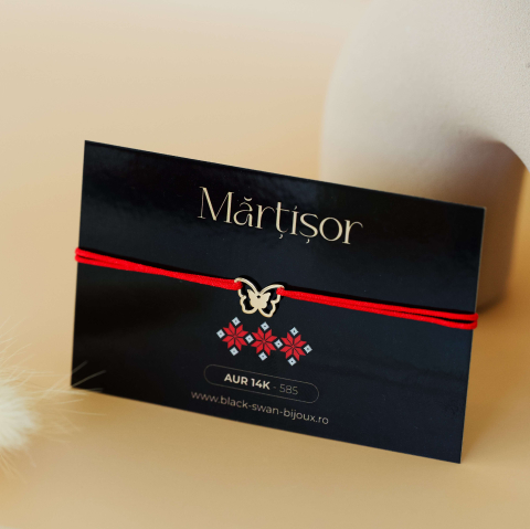 Martisoare - Martisor bratara cu snur si fluturas din Aur 14K - Simbolul transformarii