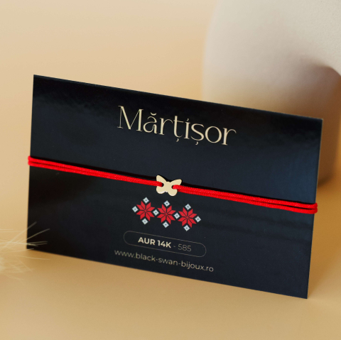 Martisoare - Martisor bratara cu snur si fluture plin din Aur 14K