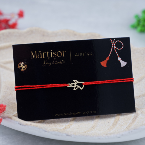 Martisoare Aur 14K - Martisor bratara cu snur si Ingeras din Aur 14K