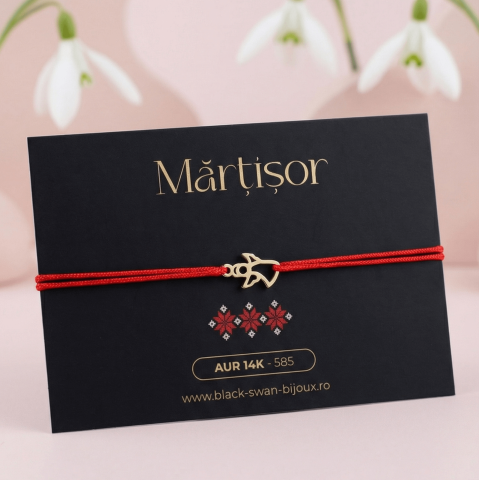Martisoare Aur 14K - Martisor bratara cu snur si Ingeras din Aur 14K
