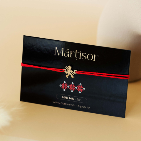 Martisoare - Martisor bratara cu snur si Cosar din Aur 14K - Simbolul norocului si al belsugului