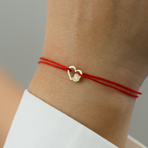 Martisor bratara cu snur Inima si buchet de flori din aur 14K [1]