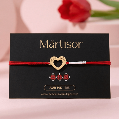 Martisoare Aur 14K - Martisor din aur 14K  pentru mama - Inima din aur gravat 'Mama iubita'