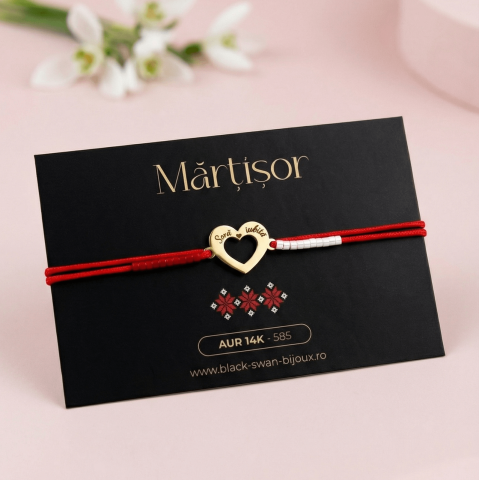 Martisoare Aur 14K - Martisor din aur 14K  pentru Sora - Inima din aur gravat 'Sora iubita'
